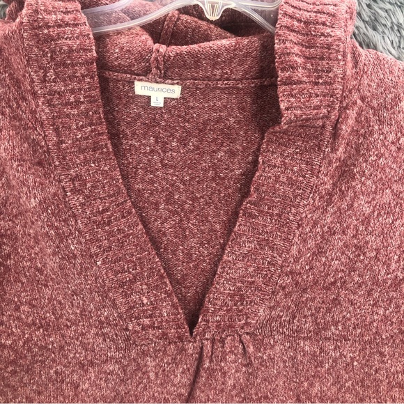 Maurices Sweater Womens Large Heathered Vneck Hooded Pullover - Picture 3 of 11